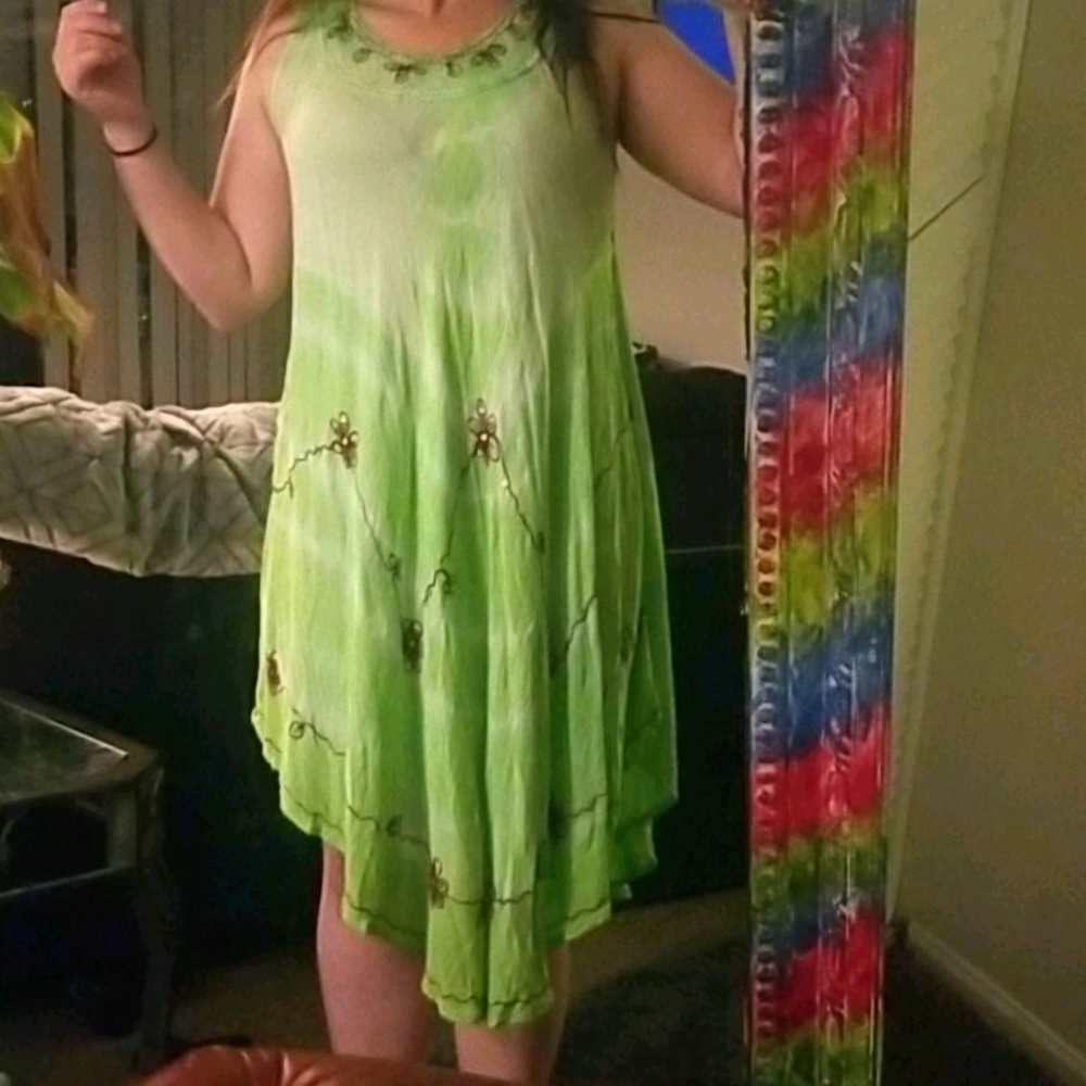 Green & white tie-dye dress